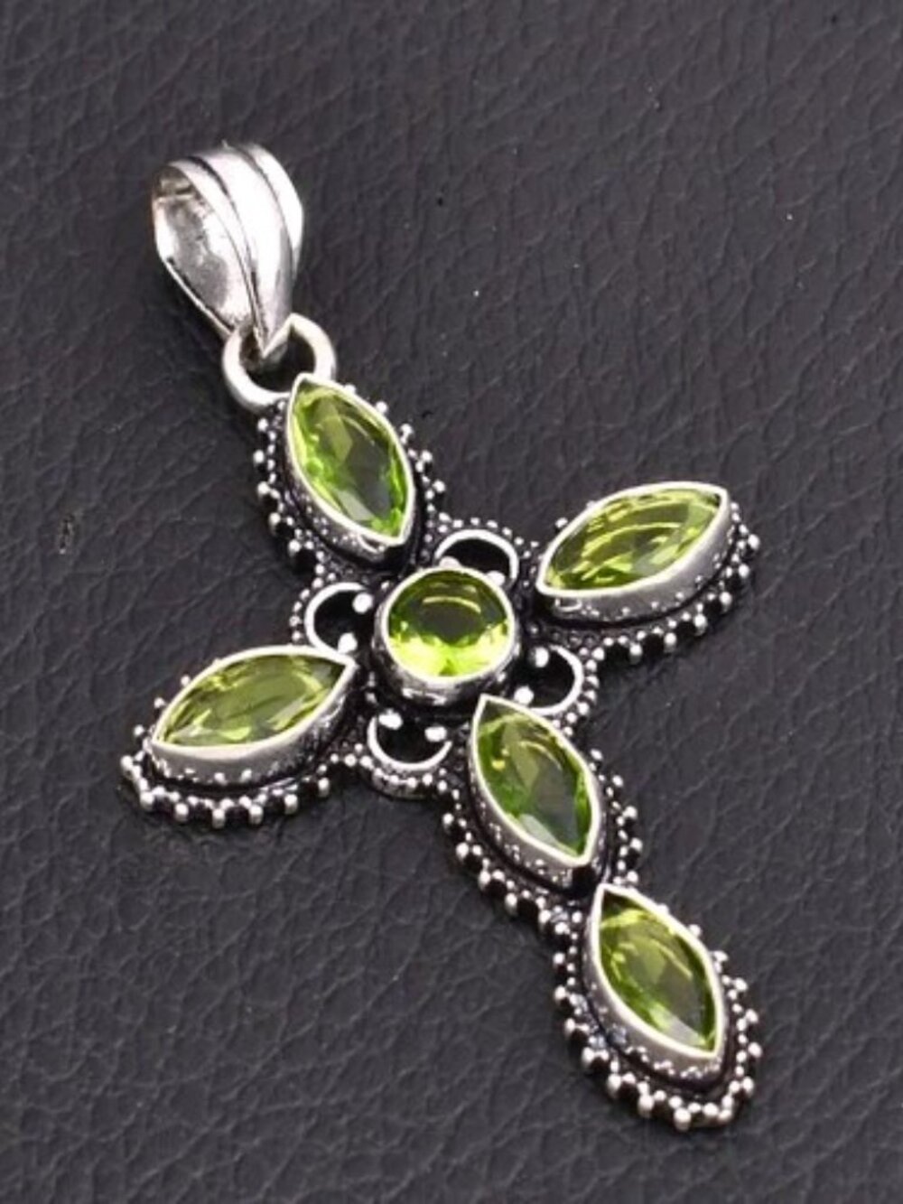 Peridot Gemstone Sterling Silver Cross Pendant
